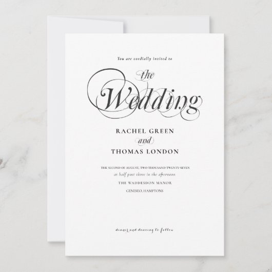 Minimalistische Kalligraphie-Hochzeit in Schwarz u Einladung (Vorderseite)