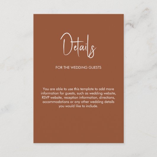 Minimalistische Kalligraphie Hochzeit Terrakotta Begleitkarte (Vorderseite)