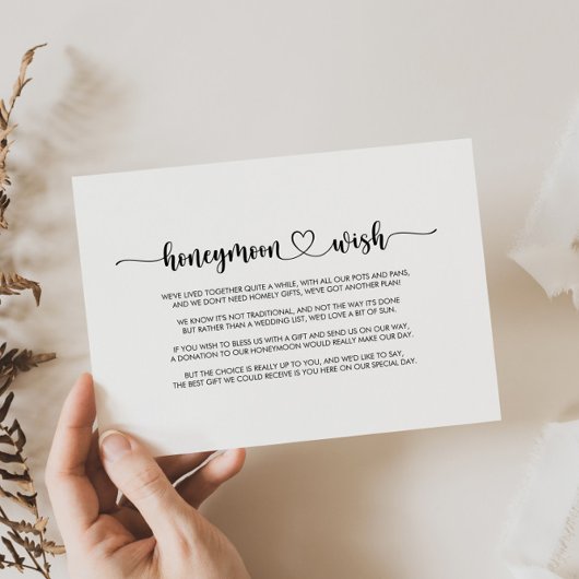 Minimalistische Kalligraphie Honeymoon Wish Begleitkarte