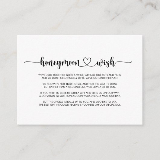 Minimalistische Kalligraphie Honeymoon Wish Begleitkarte (Vorderseite)