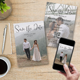 Minimalistische Kalligraphie Paar 2 Fotos qr Code Save The Date