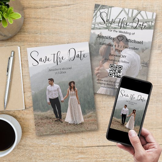 Minimalistische Kalligraphie Paar 2 Fotos qr Code Save The Date