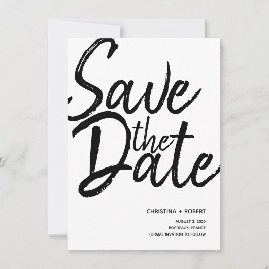 Minimalistische Kalligraphie rettete die moderne Save The Date (Vorderseite)