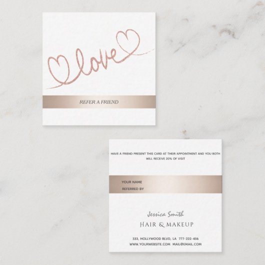 Minimalistische Kalligraphie Rose Gold Liebe Empfehlungskarte (Vorne/Hinten)