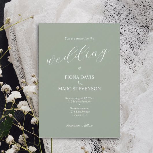 Minimalistische Kalligraphie Salbei Grüne Hochzeit Einladung