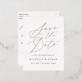 Minimalistische Kalligraphie Save the Date Folie Einladungspostkarte (Vorderseite/Rückseite)