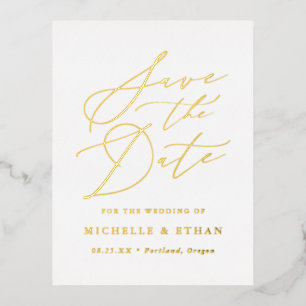 Minimalistische Kalligraphie Save the Date Folie Einladungspostkarte