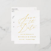 Minimalistische Kalligraphie Save the Date Folie Einladungspostkarte (Vorderseite/Rückseite)