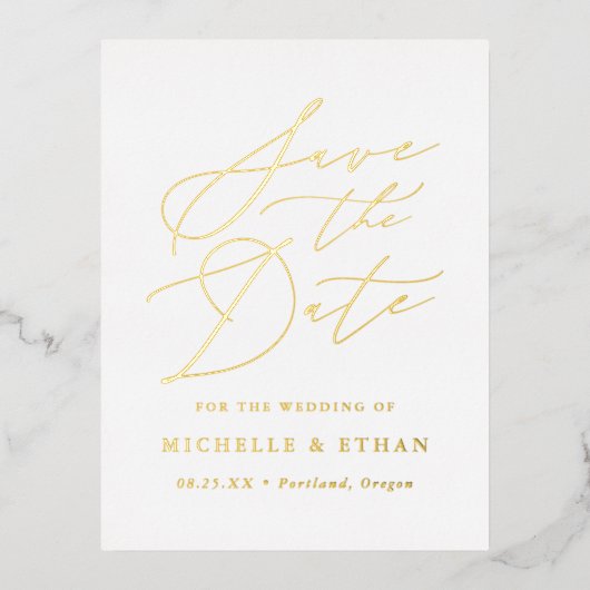 Minimalistische Kalligraphie Save the Date Folie Einladungspostkarte (Vorderseite)