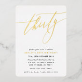 MINIMALISTISCHE Kalligraphie-Schick 30. Geburtstag Folieneinladung (Vorderseite)