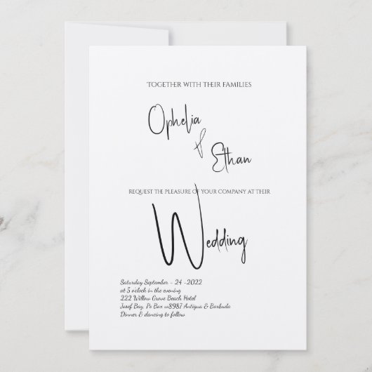 Minimalistische Kalligraphie Schwarz-Weiß-Hochzeit Einladung (Vorderseite)