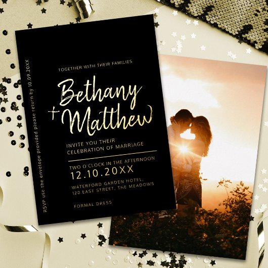 Minimalistische Kalligraphie-Skript Hochzeit von s Folieneinladung