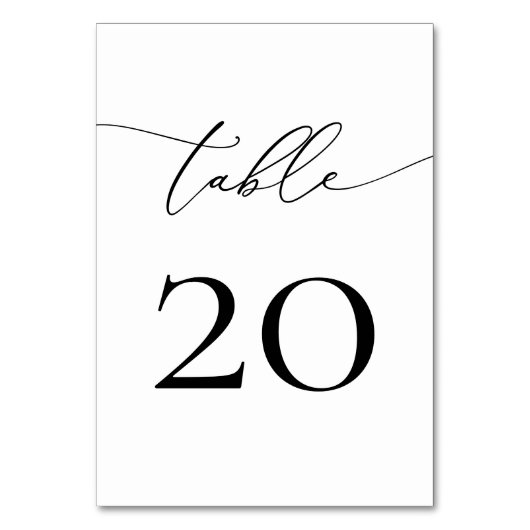 Minimalistische Kalligraphie-Zahlen in Schwarz und Tischnummer (Rückseite)