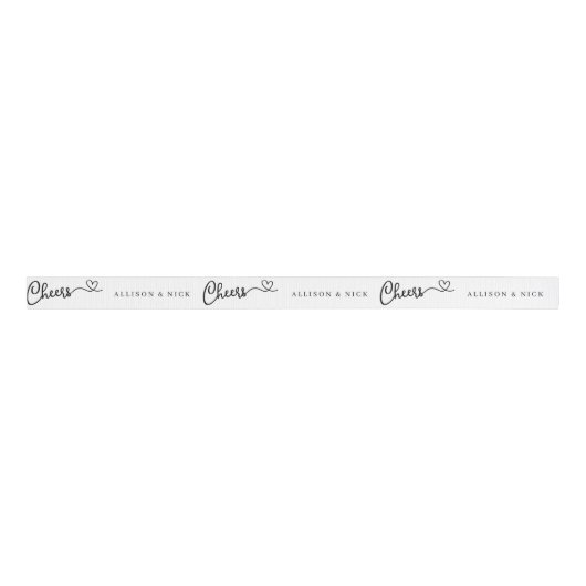 Minimalistische kalligraphische Cheers Custom Wedd Ripsband (Vorderseite)