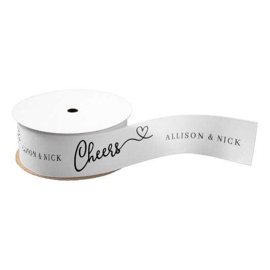 Minimalistische kalligraphische Cheers Custom Wedd Ripsband (Spule)