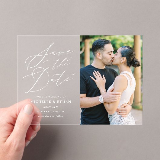 Minimalistische kalligraphische Hochzeit retten da Acryleinladungen (Insitu (Handheld))