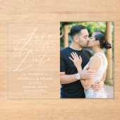 Minimalistische kalligraphische Hochzeit retten da Acryleinladungen (Vorderseite)