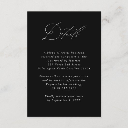 Minimalistische kalligraphische Hochzeitgastinform Begleitkarte (Vorderseite)