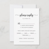 Minimalistische kalligraphische Hochzeitmenü-UAWG RSVP Karte (Vorderseite)