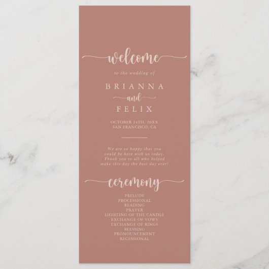 Minimalistische kalligraphische Hochzeitsprogramme Programm (Vorderseite)