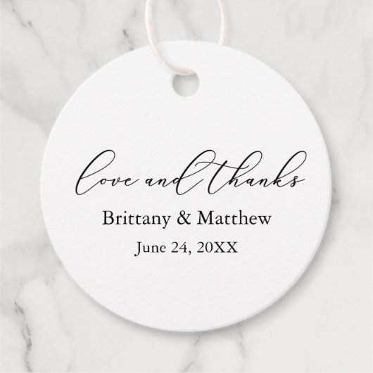 Minimalistische kalligraphische Hochzeitsstimmung Geschenkanhänger (Vorderseite)