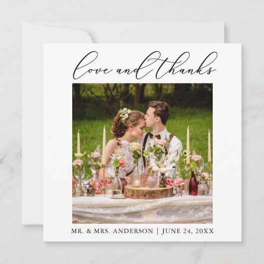 Minimalistische kalligraphische Liebe Hochzeitspla Dankeskarte (Vorderseite)