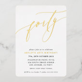 MINIMALISTISCHE kalligraphische Schick 40. Geburts Folieneinladung (Vorderseite)