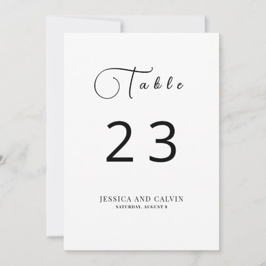Minimalistische kalligraphische Tischnummer (Vorderseite)