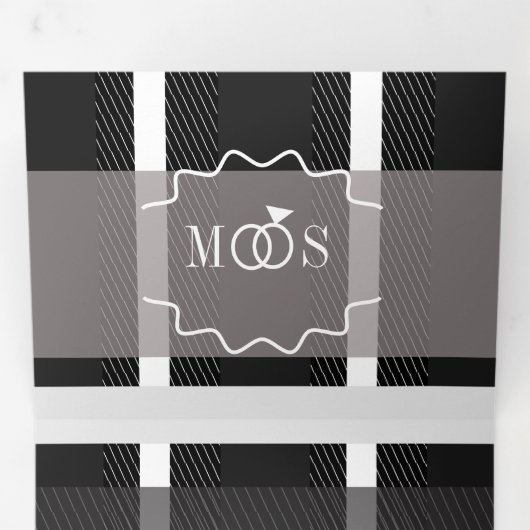 Minimalistische Karierte Rot-Ring-Logo-Hochzeit Dreifach Gefaltete Einladung (Innen Erste Seite)