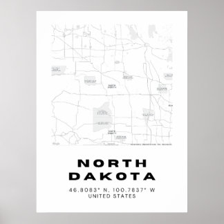 Minimalistische Karte North Dakota Poster