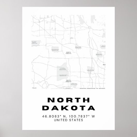 Minimalistische Karte North Dakota Poster (Vorne)