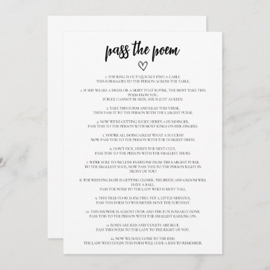 Minimalistische Kartenübergabe für das Gedicht Bra Einladung (Vorne/Hinten)