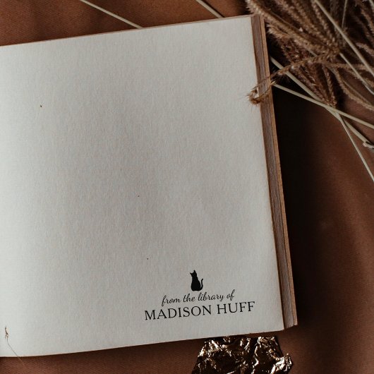 Minimalistische Katze aus der Bibliothek, Buch Gummistempel