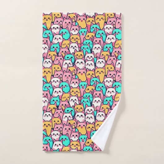 Minimalistische Katzen in mehrfarbigen Pastellfarb Badhandtuch Set (Handtuch)