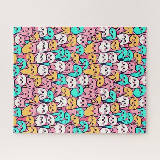 Minimalistische Katzen in mehrfarbigen Pastellfarb Puzzle (Horizontal)