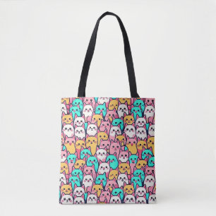 Minimalistische Katzen in mehrfarbigen Pastellfarb Tasche