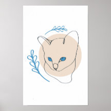 Minimalistische Katzenlinie mit blauen Augen in Li