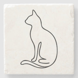 Minimalistische Katzenliniengrafik – Schwarze Umri Steinuntersetzer