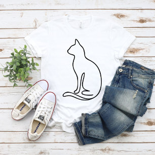 Minimalistische Katzenlinienkunst – Schwarze Umris T-Shirt