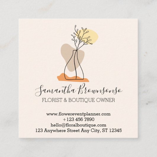 Minimalistische Keramik von Elfenbein Form Florist Quadratische Visitenkarte (Rückseite)