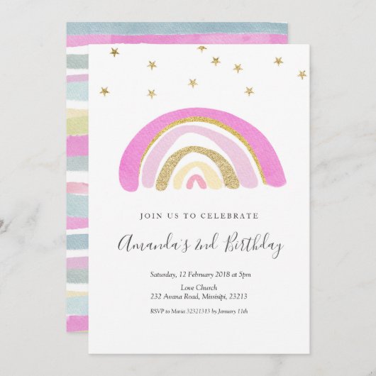 Minimalistische Kid's Rainbow Birthday Einladung (Vorne/Hinten)