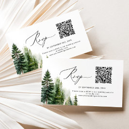 Minimalistische Kiefernbäume QR-Code Hochzeit RSVP Begleitkarte