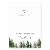 Minimalistische Kiefernbaumkalligraphie-Platzkarte Tischnummer (Vorderseite)