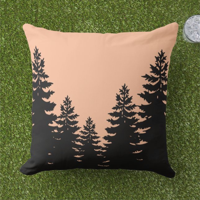 Minimalistische Kiefernwälder Silhouette Kissen (Gras)