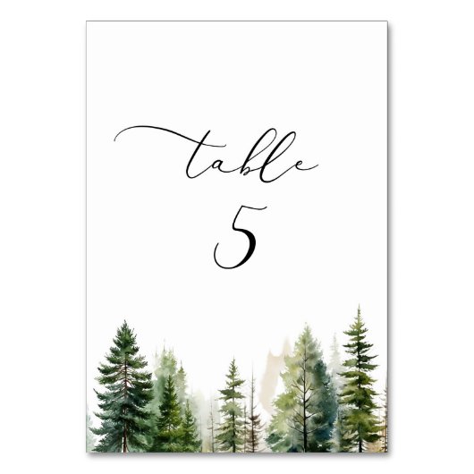 Minimalistische Kiefernwälder Tischnummer (Rückseite)