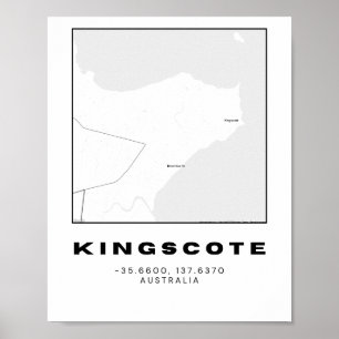 Minimalistische Kingscote-Karte mit Koordinaten Poster
