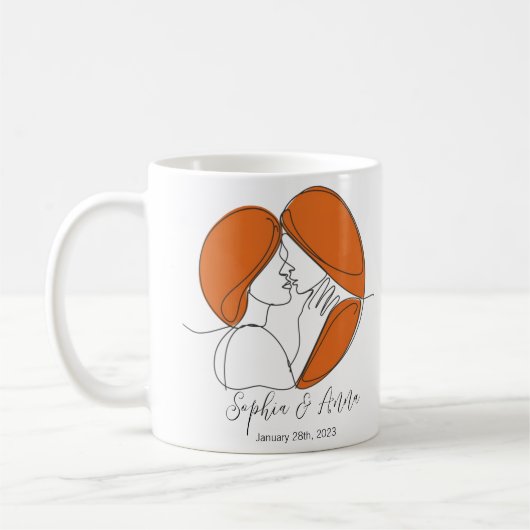 Minimalistische Kiss Line Personalisiert Kaffeetasse (Links)