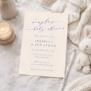 Minimalistische klassisch blaue Schriftzug Baby-Pa Einladung