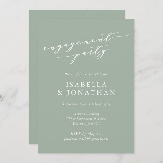 Minimalistische, klassische Dusty-Sage-Partnerin Einladung (Vorne/Hinten)