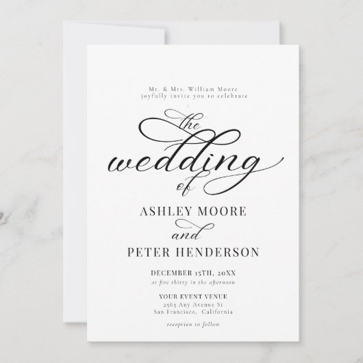 Minimalistische klassische Hochzeit mit einfachem Einladung (Vorderseite)